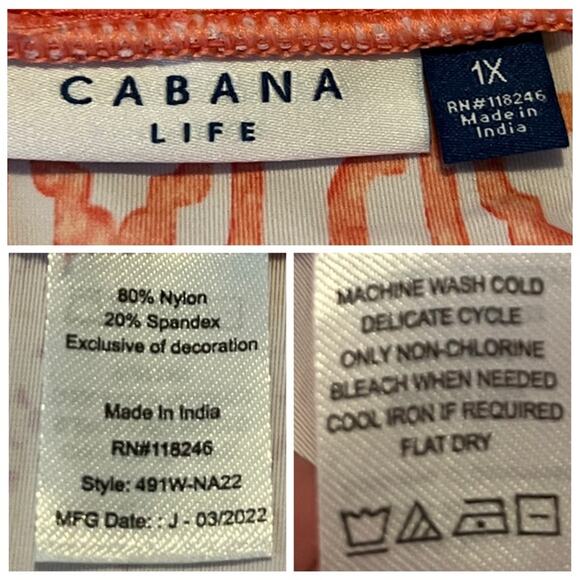 Cabana Life Tunic Dress V-neck Sleeveless Peach White Geo Women’s Plus Size 1X - Picture 12 of 14